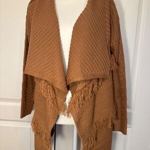 KORI Tan Open Front Fringed Waterfall Cardigan - Size M/L